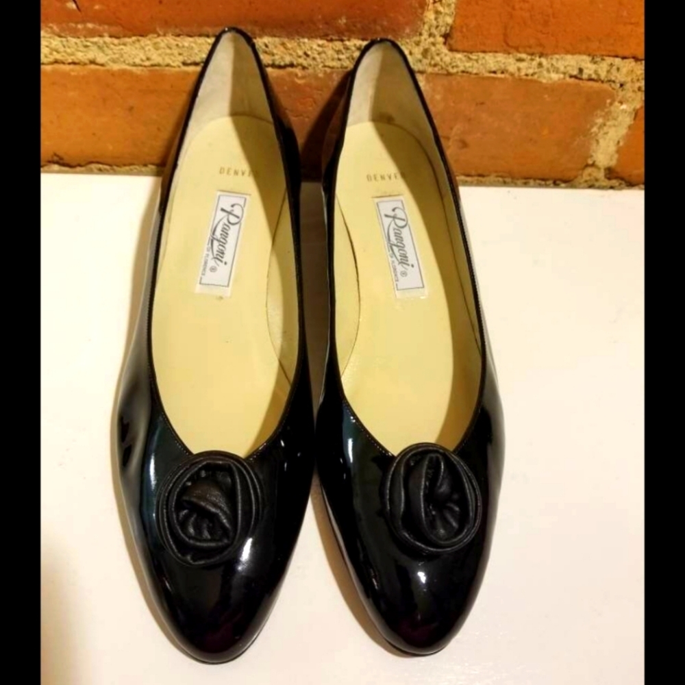 VINTAGE BLACK PATENT LEATHER HEELS ROSE RANGONI OF FLORENCE 80S PREPPY GOTH VTG